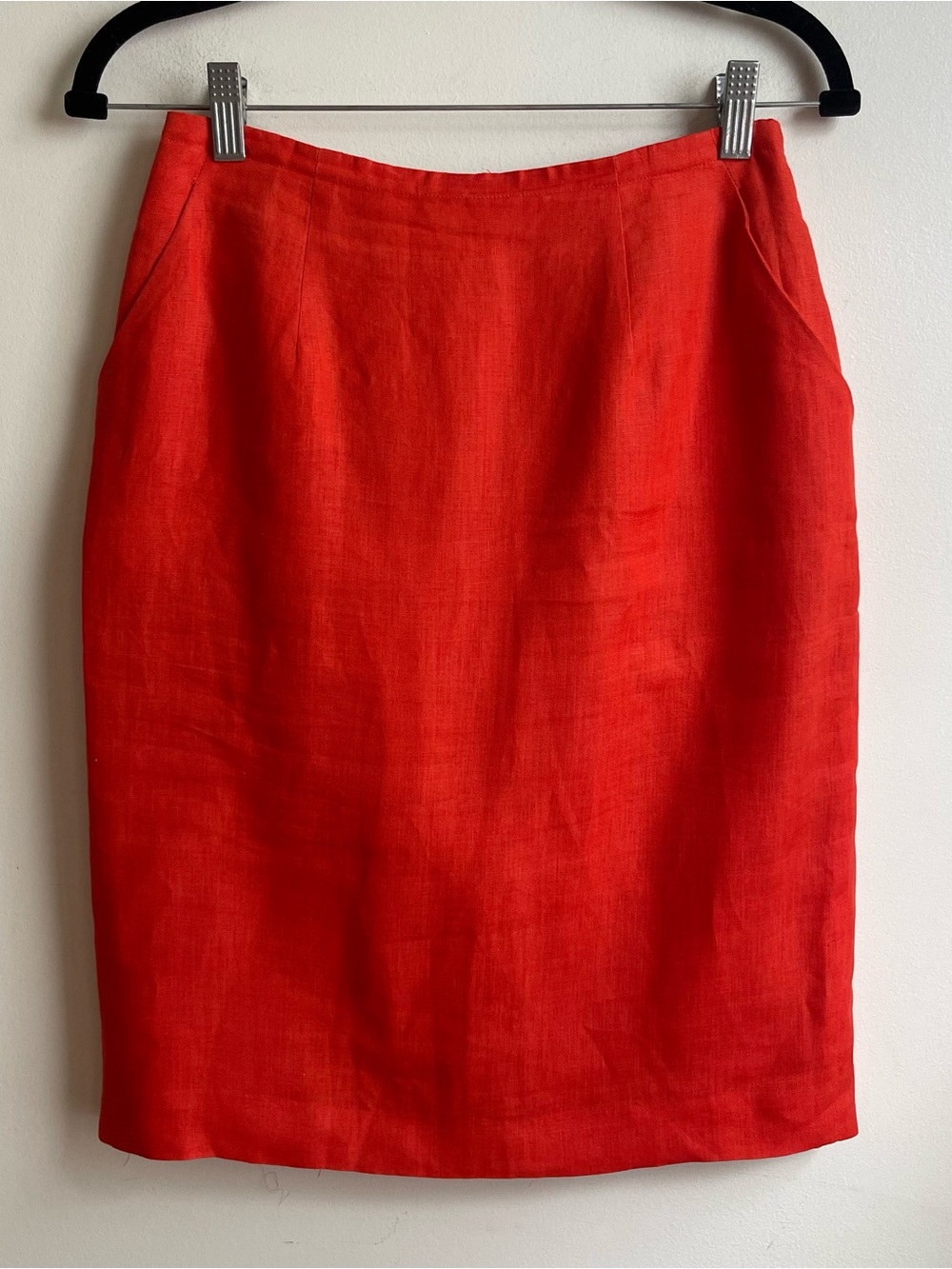 Vintage 80s Linda Allard Ellen Tracy Linen Skirt Orange Red Pockets 26" Size 6
